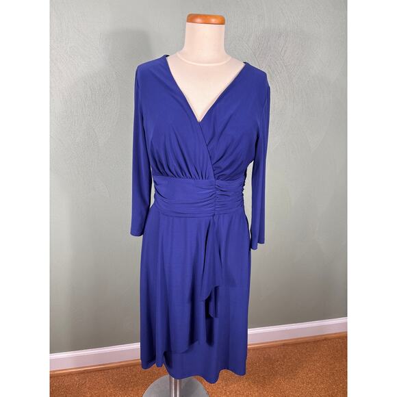 Black Label by Evan Picone Wrap Dress Women's Size 10 Purple Lined V-Neck Event - Picture 10 of 12